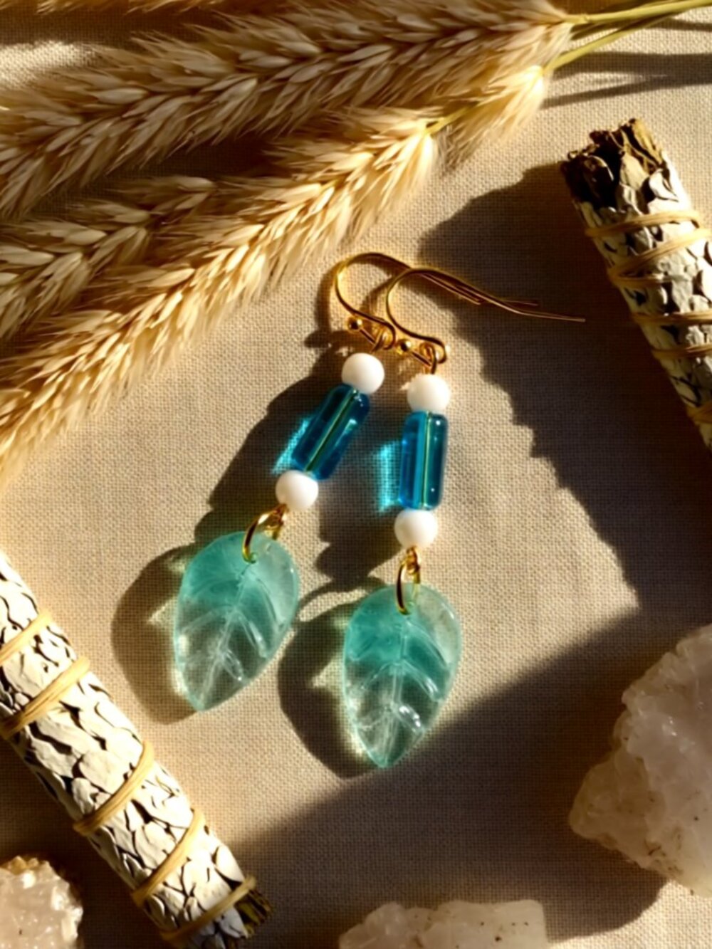 Summer Vacay Earrings!!! Aqua White & Gold = Oceans Beaches & Fun in the Sun!